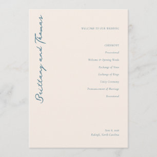 Elegante Teal-Kalligrafie-Hochzeitszeremonie Programm