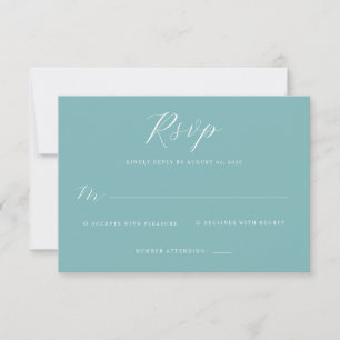 Elegante Teal-Kalligrafie RSVP Karte