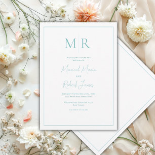 Elegante Teal-Monogramm-Moderne Hochzeit Einladung