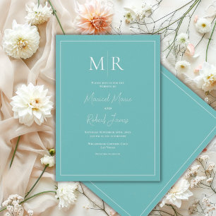Elegante Teal-Monogramm-Moderne Hochzeit Einladung