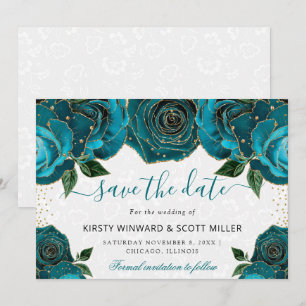 Elegante Teal-Rosen und goldene Akzente Hochzeit Save The Date