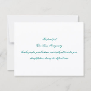 Elegante Teal-Schrift Traueranzeige Dankeskarte