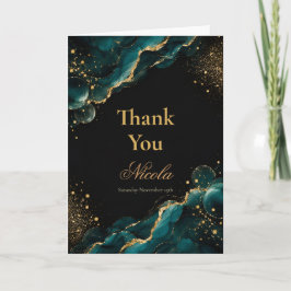 Elegante Teal- und Gold-Alkohol-Tinte Dankeskarte