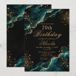 Elegante Teal- und Gold-Alkohol-Tinte Einladung