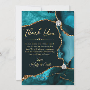 Elegante Teal- und Gold-Faux-Glitter-Achat-Hochzei Dankeskarte