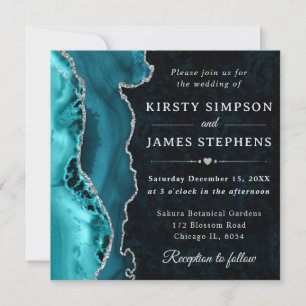 Elegante Teal- und Silber-Glitter-Achat-Hochzeit Einladung
