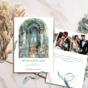 Elegante Tealblaue Gartenhochzeitsfotos im botanis Dankeskarte