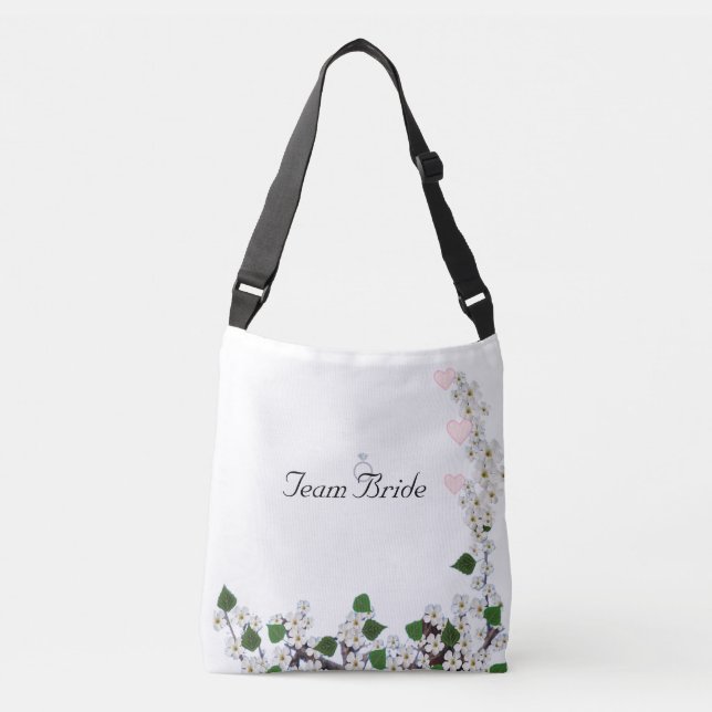 Elegante Team Bride Blume auf Weiß Tragetaschen Mit Langen Trägern (Vorderseite)