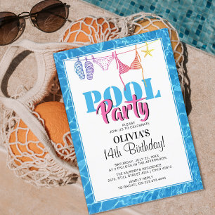 Elegante Teenager-Poolparty   Geburtstagseinladung Einladung