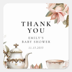 Elegante Teeparty-Baby-Shower Quadratischer Aufkleber