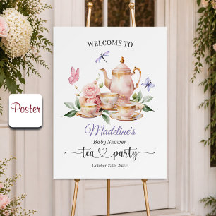 Elegante Teeparty Schmetterlinge Baby Shower Begrü Poster