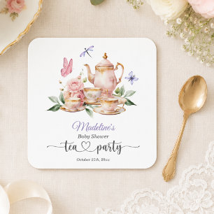 Elegante Teeparty-Schmetterlinge Baby Shower  Rechteckiger Pappuntersetzer