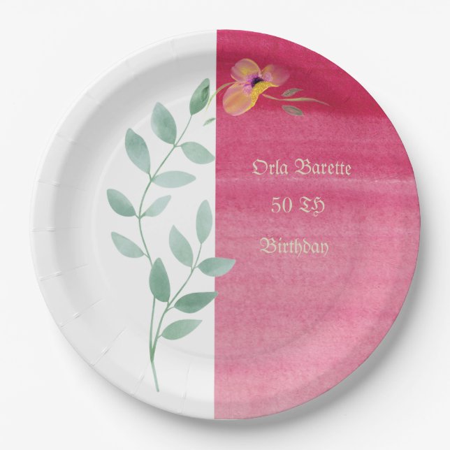 Elegante Teller aus rosafarbenem Blumenpapier (Vorderseite)