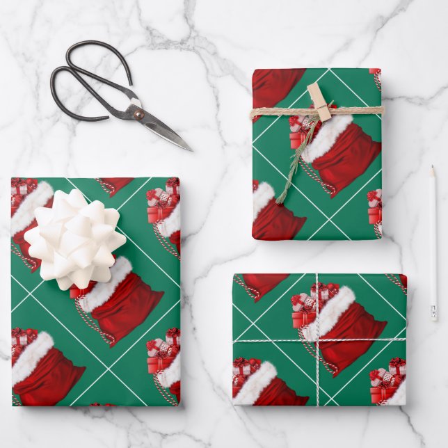 Elegante Template Christmas Pine Tree Green Gesche Geschenkpapier Set (Vorderseite)