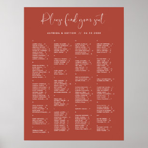 Elegante Terracotta Alphabetische Sitzkarte Poster