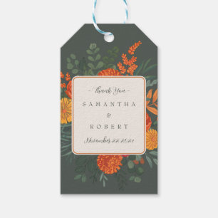 Elegante Terracotta Aquamarin Fall Florale Border Geschenkanhänger