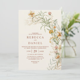Elegante Terracotta & Beige Boho Blumenhochzeit Einladung