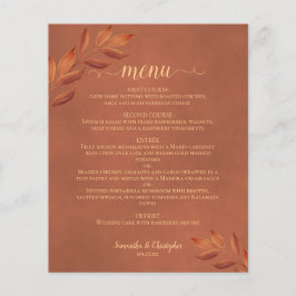 Elegante Terracotta Blätter Budget Wedding Menu