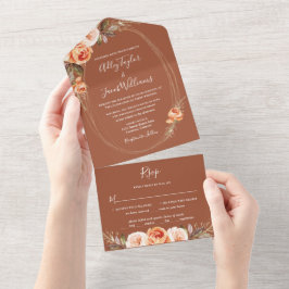Elegante Terracotta Boho Hochzeit im Herbst All In One Einladung