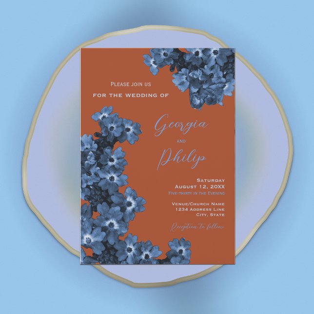 Elegante Terracotta & Dusty Blumen Hochzeit Einladung (Von Creator hochgeladen)