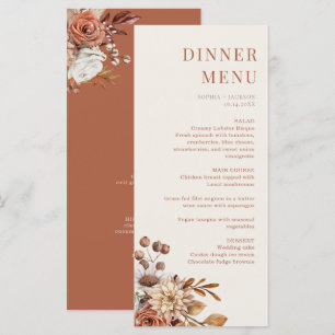 Elégante Terracotta Floral Mariage Diner Carte Men