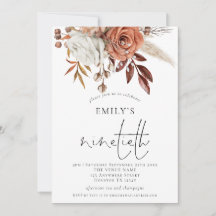 Elegante Terracotta Floral Ninetieth Birthday Part