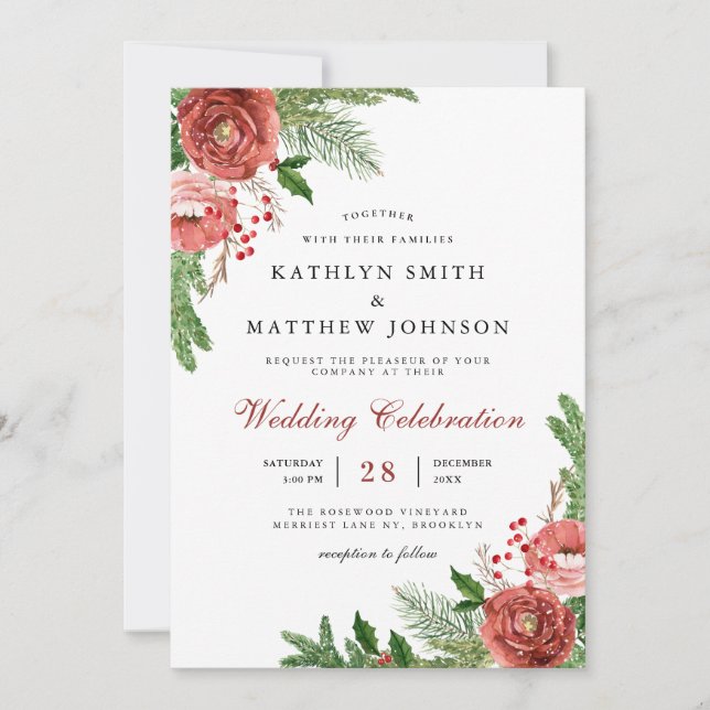 Elegante Terracotta Floral Pine Bough Wedding Foto Einladung (Vorderseite)