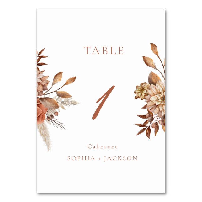 Elegante Terracotta Floral Wedding Tischnummer (Vorderseite)