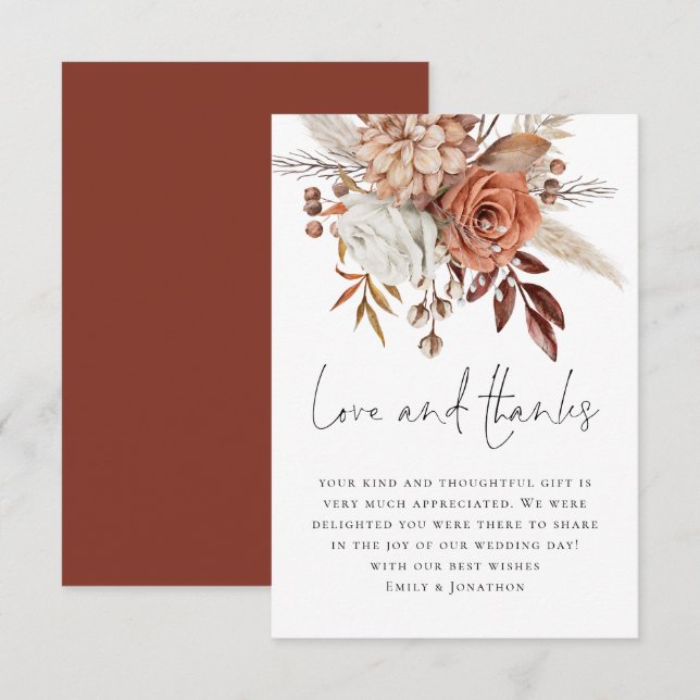 Élégante Terracotta Florals Amour Merci Mariage (Devant / Derrière)