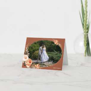 Elegante Terracotta Foto Boho Hochzeit im Herbst Dankeskarte