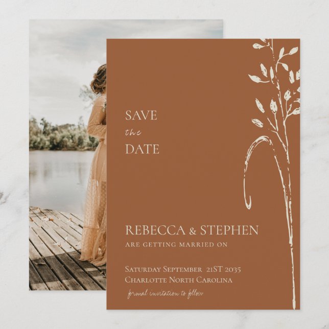 Elegante Terracotta Foto Save the Date Invitati Einladung (Vorne/Hinten)