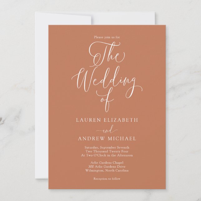 Elegante Terracotta Minimalistische Hochzeit Invit Einladung (Vorderseite)
