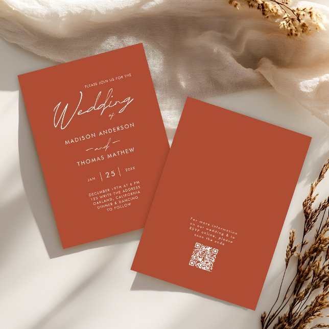Elegante Terracotta Moderne Typografie UAWG Weddin Einladung (Front / Back)
