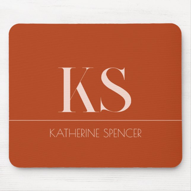 Elegante Terracotta Name und Monogram Mousepad (Vorne)