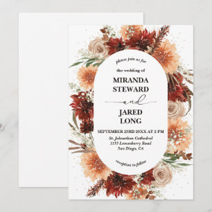 Elegante Terracotta Round Frame Floral Wedding Einladung