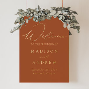 Elegante Terracotta und Gold Script Wedding Willko Foliendrucke