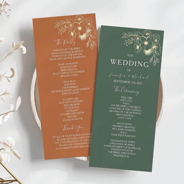 Elegante Terracotta und Olive Green Wedding Programm (Von Creator hochgeladen)