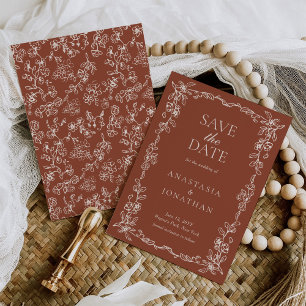Elegante Terracotta Vintage Hochzeit Save The Date