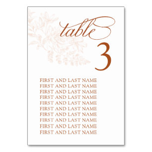 Elegante Terracotta Wedding Tischnummer Card