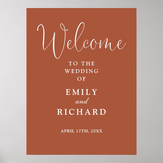 Elegante Terracotta Wedding Welcome Sign Poster (Vorne)