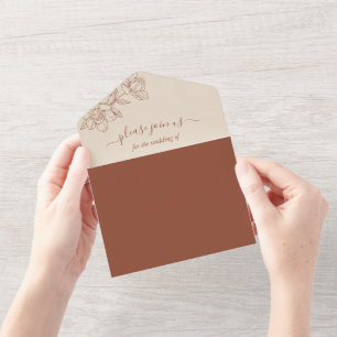 Elegante Terracotta Whimsical Wedding All In One Einladung