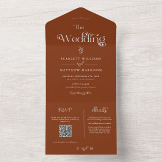 Elegante Terracotta Whimsical Wedding All In One Einladung