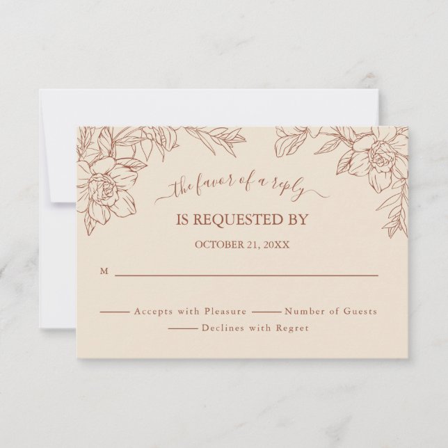 Elegante Terracotta Whimsical Wedding Response Car RSVP Karte (Vorderseite)