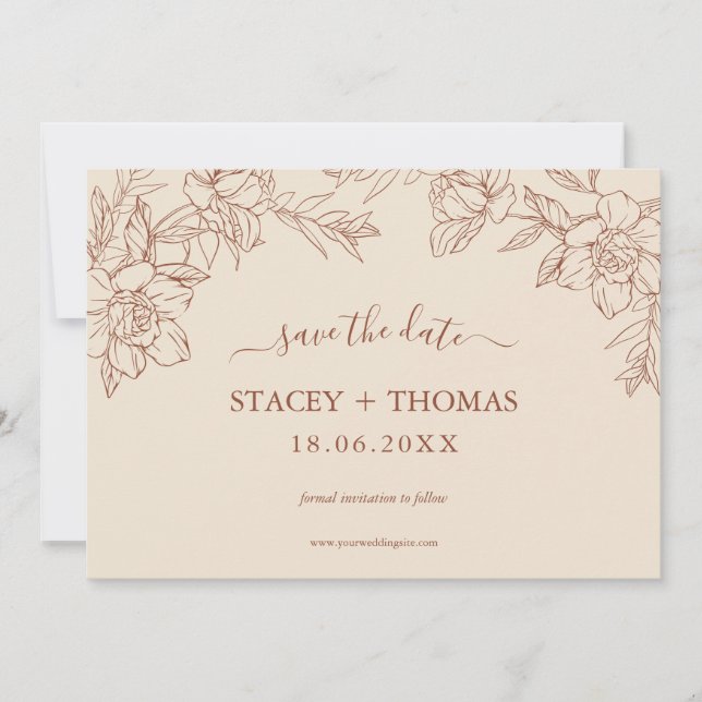 Elegante Terracotta Whimsical Wedding Save The Date (Vorderseite)