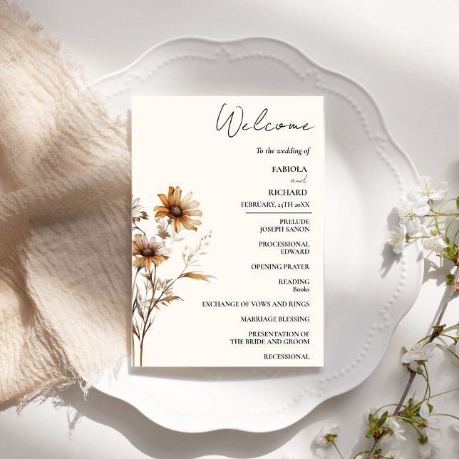Elegante Terracotta Wildblume Wedding Program Card Einladung (Von Creator hochgeladen)
