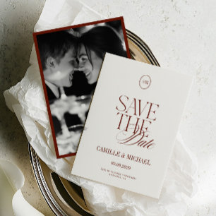 Elegante Terrakotta-Fotokarte zur Hochzeitsankündi Save The Date