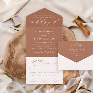 Elegante Terrakotta Kalligrafie-Schrift Hochzeit All In One Einladung