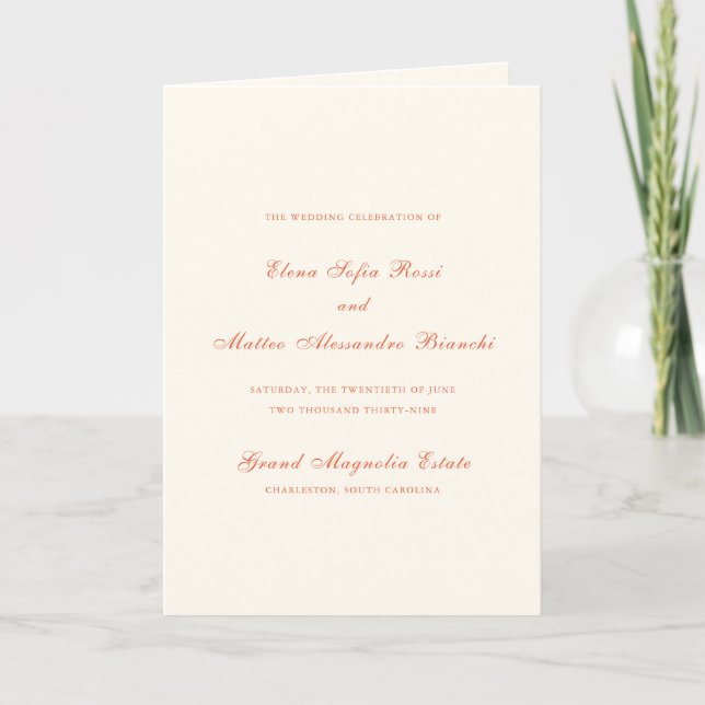 Elegante Terrakotta-Moderne Klassische Hochzeit Programm (Vorderseite)