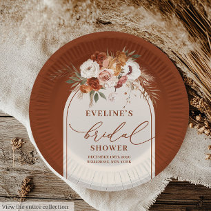 Elegante Terrakotta-Pampas-Boho-Hochzeitspapiertel Pappteller