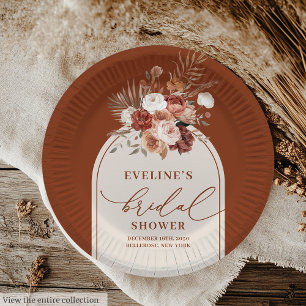 Elegante Terrakotta-Pampasgras-Boho-Papierteller Pappteller